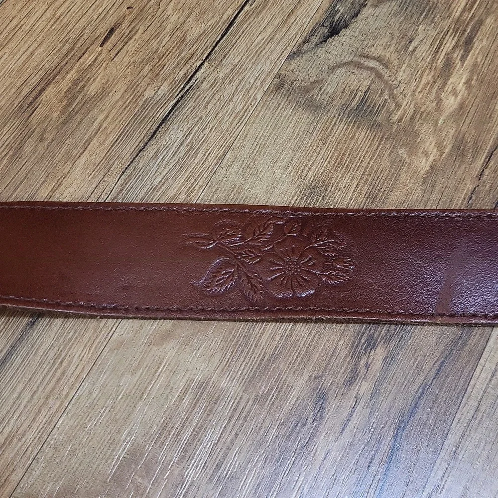 AXCESS Brown Embossed Floral Leather Belt Ornate Buckle & Tongue End
